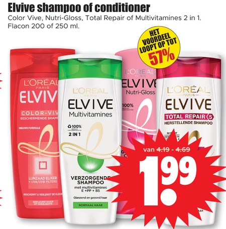 Elvive   shampoo, conditioner folder aanbieding bij  Dirk - details