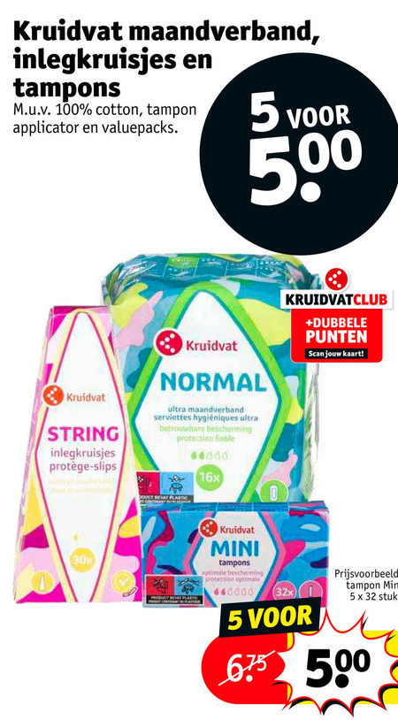 Kruidvat Huismerk   inlegkruisjes, tampons folder aanbieding bij  Kruidvat - details