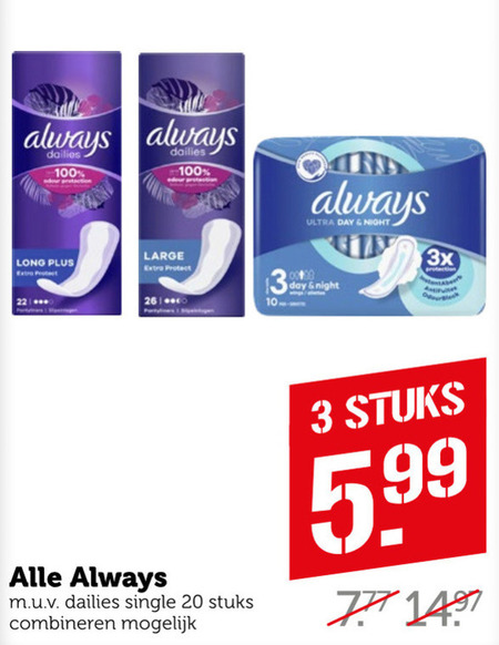 Always   maandverband, inlegkruisjes folder aanbieding bij  Coop - details