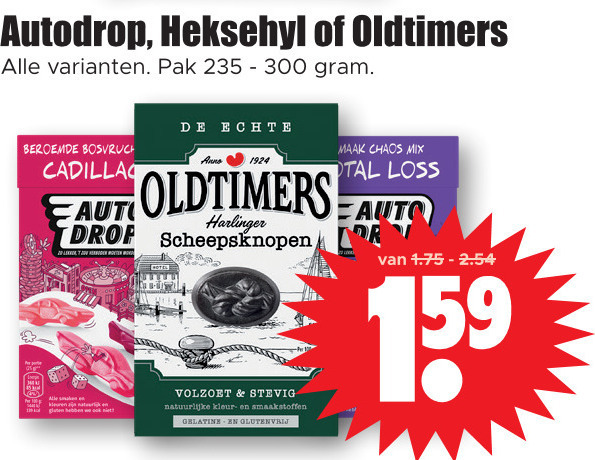 Oldtimers   drop, snoep folder aanbieding bij  Dirk - details