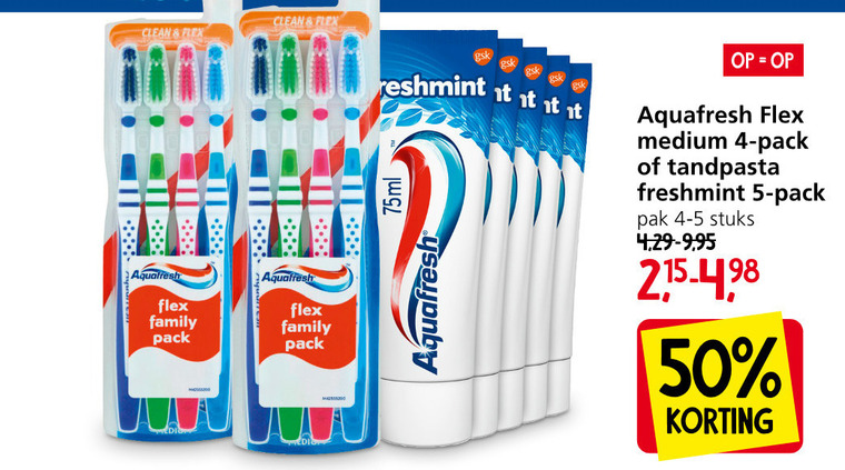 Aquafresh   tandenborstel, tandpasta folder aanbieding bij  Jan Linders - details