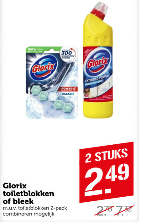 Glorix   bleekmiddel, toiletblok folder aanbieding bij  Coop - details