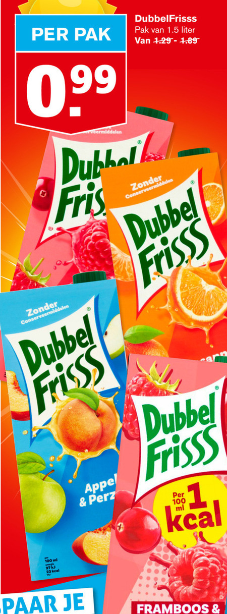 Dubbelfrisss   fruitdrank folder aanbieding bij  Hoogvliet - details