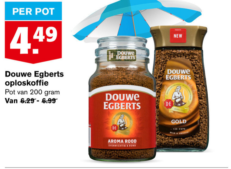 Douwe Egberts   oploskoffie folder aanbieding bij  Hoogvliet - details