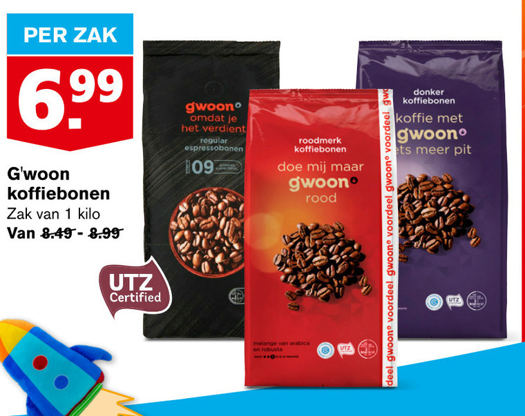 Gwoon   koffiebonen folder aanbieding bij  Hoogvliet - details