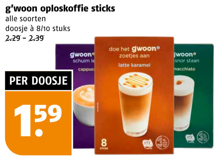 Gwoon   oploskoffie folder aanbieding bij  Poiesz - details