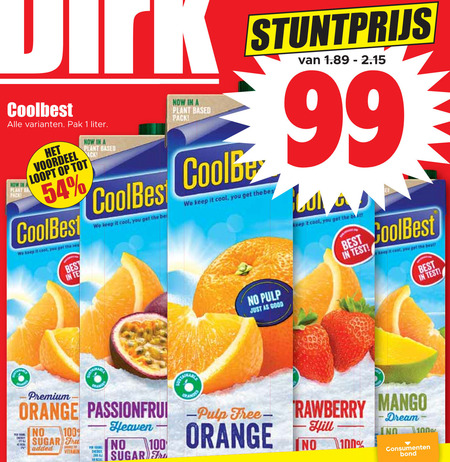 Coolbest   vruchtensap folder aanbieding bij  Dirk - details