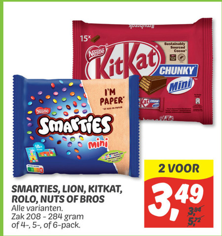 Bros   chocoladereep, mini chocoladerepen folder aanbieding bij  Dekamarkt - details