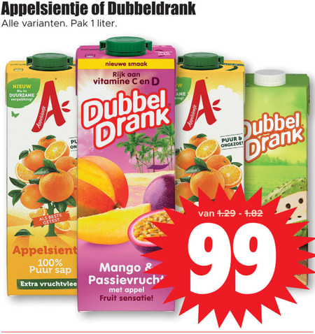 Dubbeldrank   fruitdrank folder aanbieding bij  Dirk - details