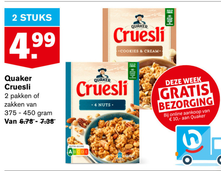 Quaker   cruesli folder aanbieding bij  Hoogvliet - details