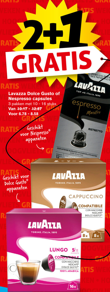 Lavazza   dolce gusto capsules, koffiecups folder aanbieding bij  Hoogvliet - details