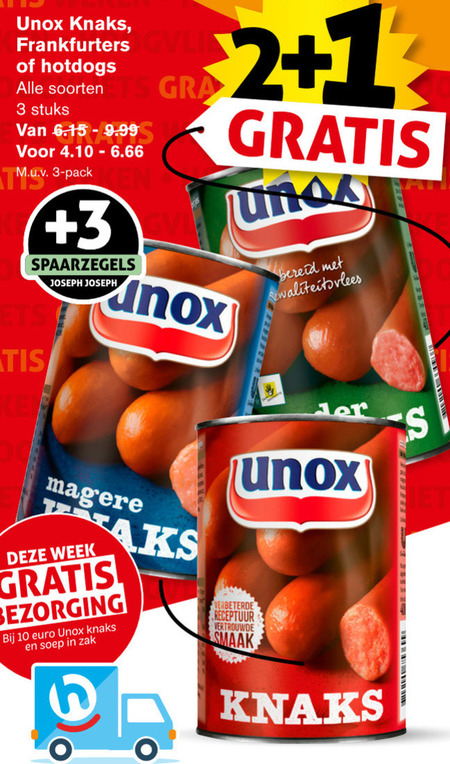 Unox   knakworst folder aanbieding bij  Hoogvliet - details