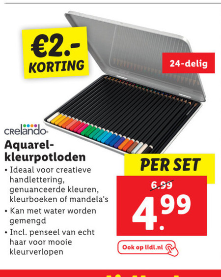 merknaam over het algemeen toegang Crelando aquarelpotloden folder aanbieding bij Lidl - details