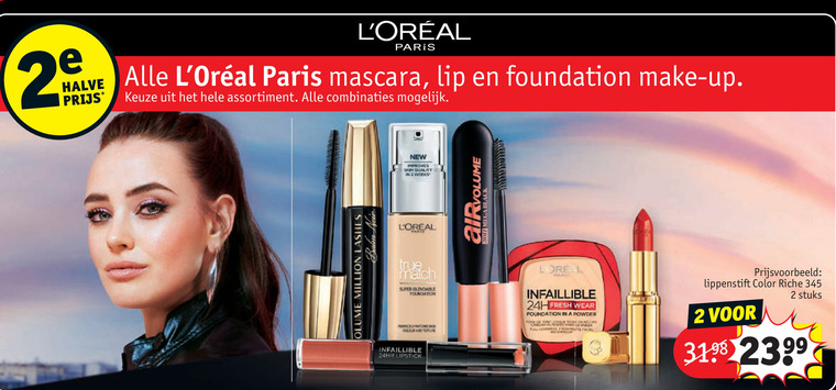 L Oreal   mascara, lipstick folder aanbieding bij  Kruidvat - details