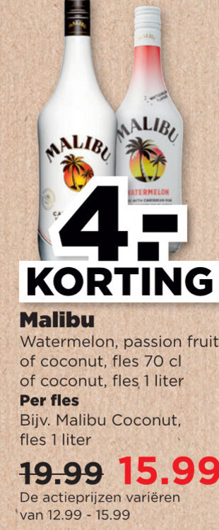 Malibu   likeur folder aanbieding bij  Plus - details