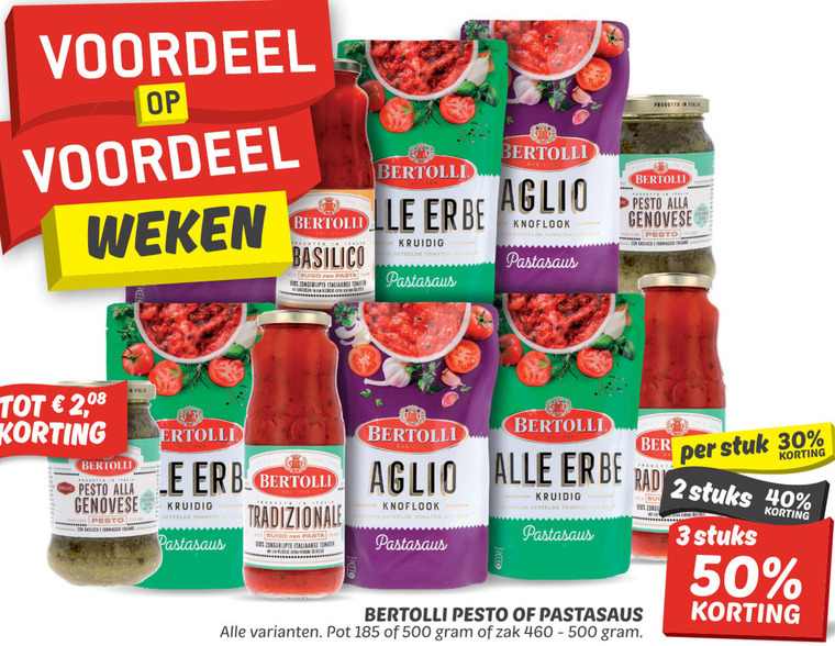 Bertolli   pastasaus, pesto folder aanbieding bij  Dekamarkt - details