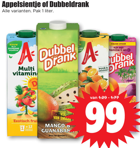 Dubbeldrank   fruitdrank folder aanbieding bij  Dirk - details