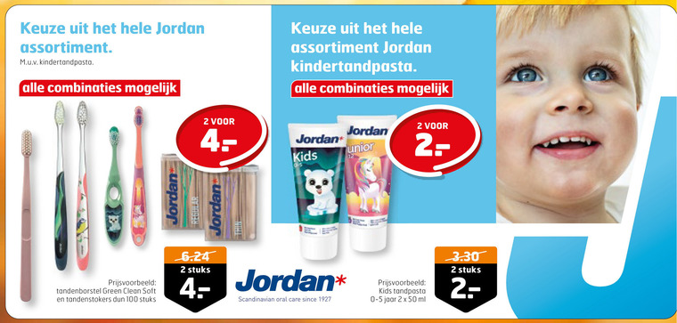 Jordan   tandenborstel, tandpasta folder aanbieding bij  Trekpleister - details