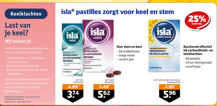 Isla   keelpastilles folder aanbieding bij  Trekpleister - details