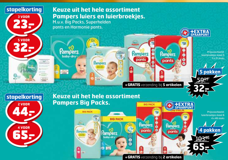 Pampers   luiers, luierbroekjes folder aanbieding bij  Trekpleister - details