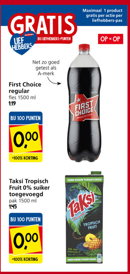 First Choice   fruitdrank, cola folder aanbieding bij  Jan Linders - details