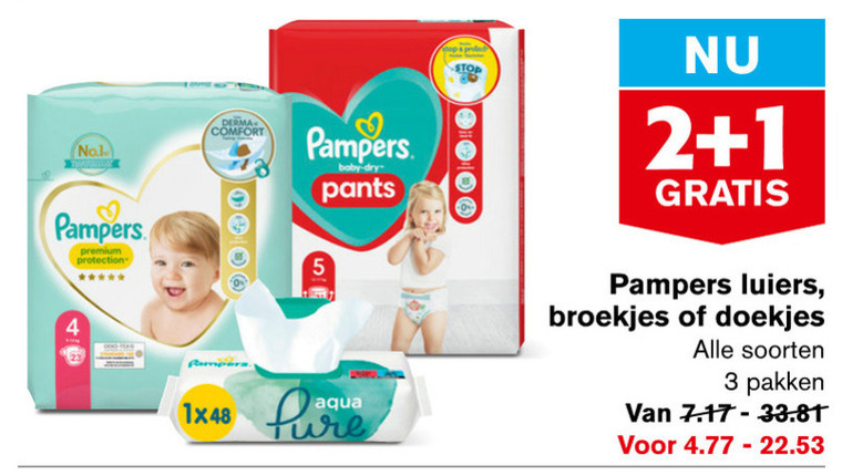 Pampers   luiers, billendoekjes folder aanbieding bij  Hoogvliet - details