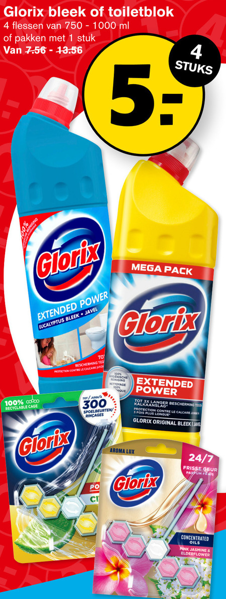 Glorix   toiletblok, bleekmiddel folder aanbieding bij  Hoogvliet - details