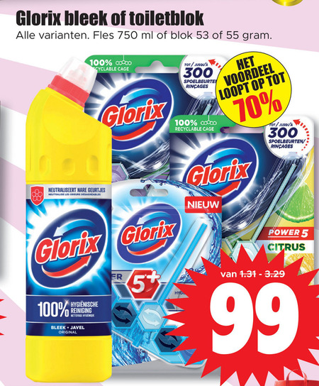 Glorix   bleekmiddel, toiletblok folder aanbieding bij  Dirk - details