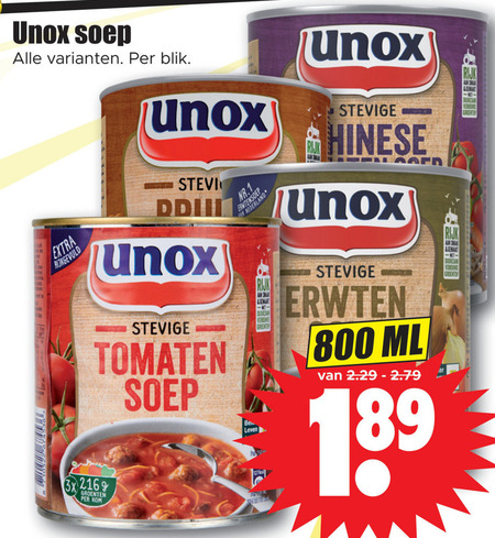 Unox   soep folder aanbieding bij  Dirk - details