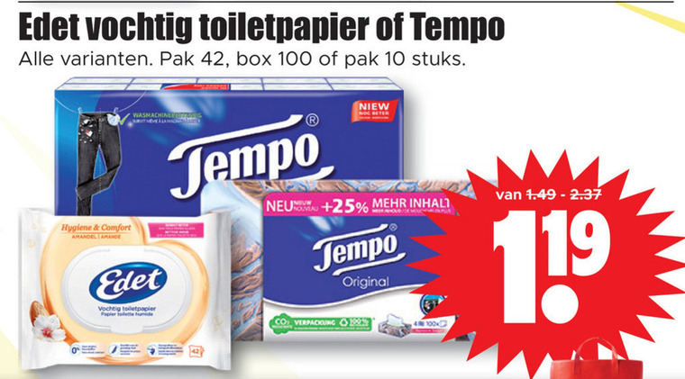 Tempo   zakdoek, vochtig toiletpapier folder aanbieding bij  Dirk - details
