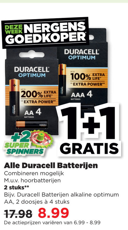 Duracell   batterij, knoopcelbatterij folder aanbieding bij  Plus - details