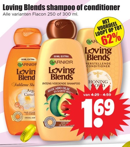 Garnier Loving Blends   conditioner, shampoo folder aanbieding bij  Dirk - details