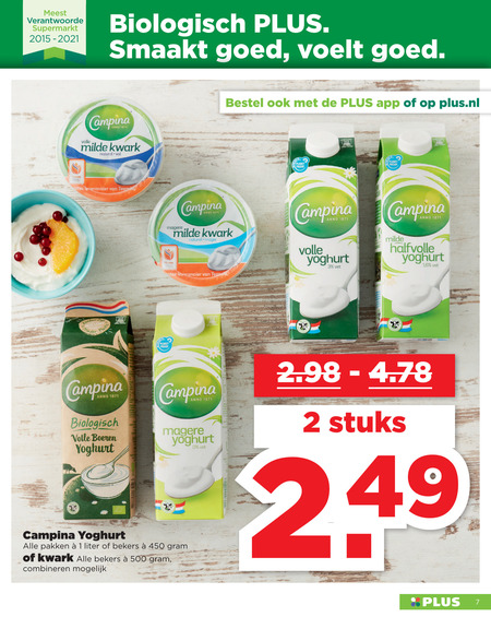 Campina   kwark, yoghurt folder aanbieding bij  Plus - details