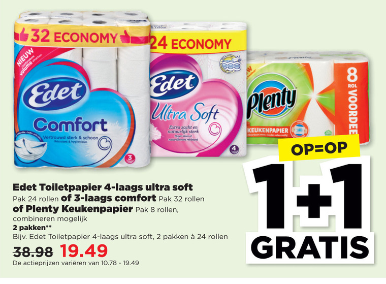 Edet   toiletpapier, keukenpapier folder aanbieding bij  Plus - details