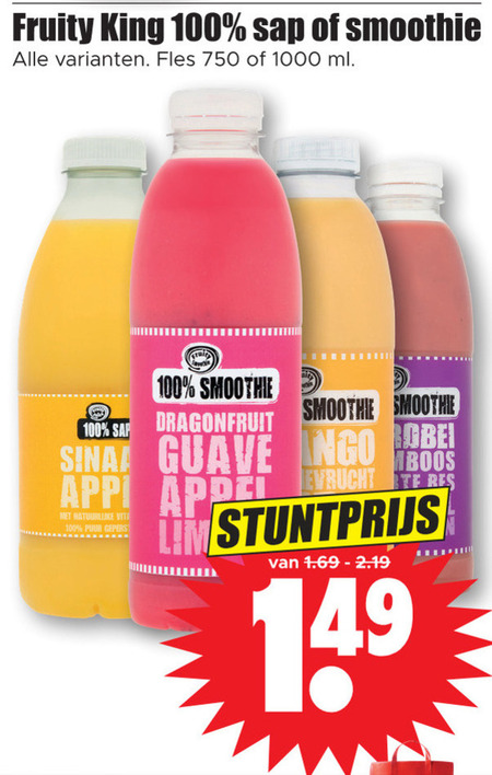 Fruity King   fruitsmoothie, vruchtensap folder aanbieding bij  Dirk - details