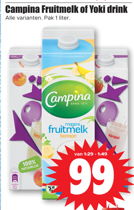 Campina   melkdrank, drinkyoghurt folder aanbieding bij  Dirk - details