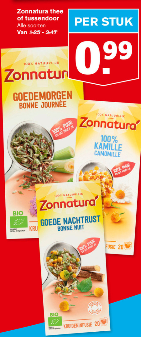 Zonnatura   thee, mueslireep folder aanbieding bij  Hoogvliet - details