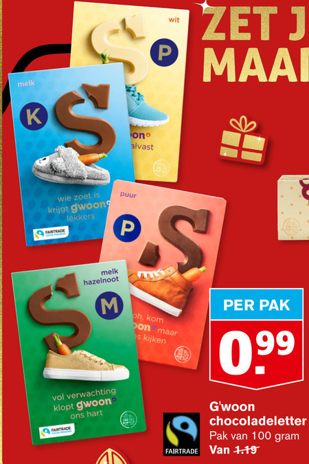 Gwoon   chocoladeletter folder aanbieding bij  Hoogvliet - details