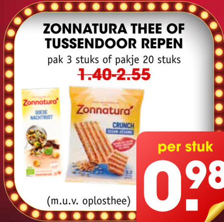 Zonnatura   thee, mueslireep folder aanbieding bij  MCD Supermarkt Basis - details