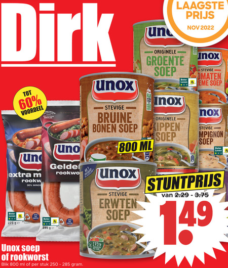 Unox   soep, rookworst folder aanbieding bij  Dirk - details