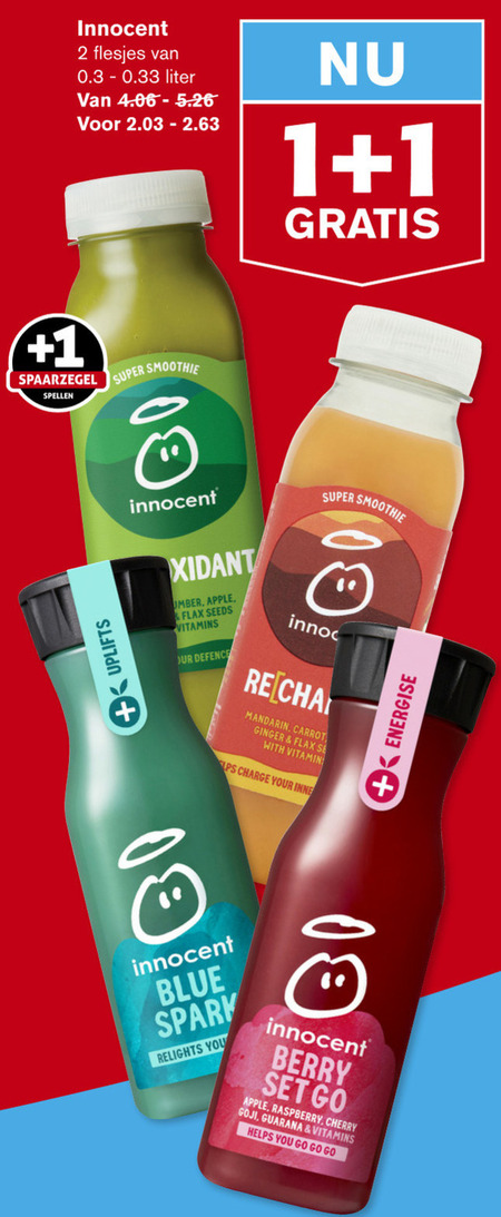 Innocent   fruitsmoothie, vruchtensap folder aanbieding bij  Hoogvliet - details