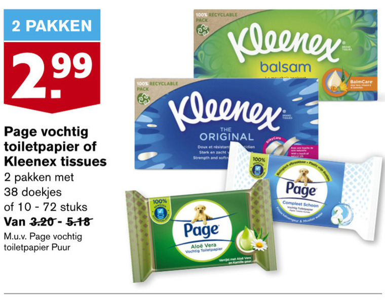 Kleenex   tissue, vochtig toiletpapier folder aanbieding bij  Hoogvliet - details