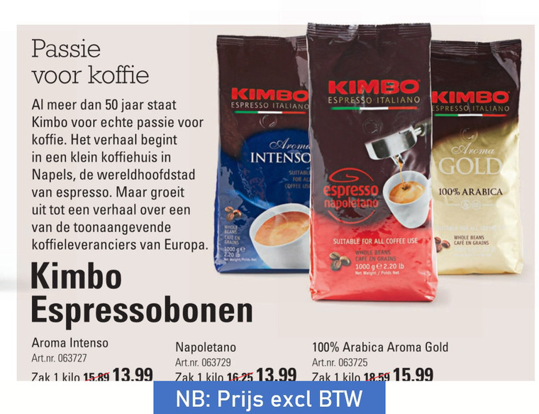 Kimbo   koffiebonen folder aanbieding bij  Sligro - details