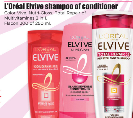 Elvive   conditioner, shampoo folder aanbieding bij  Dirk - details