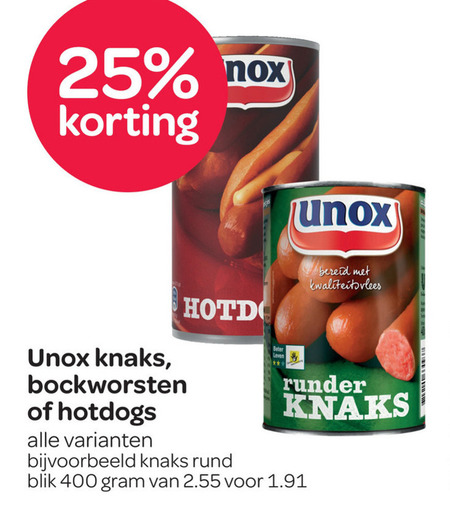 Unox   hotdogworstjes, knakworst folder aanbieding bij  Spar - details