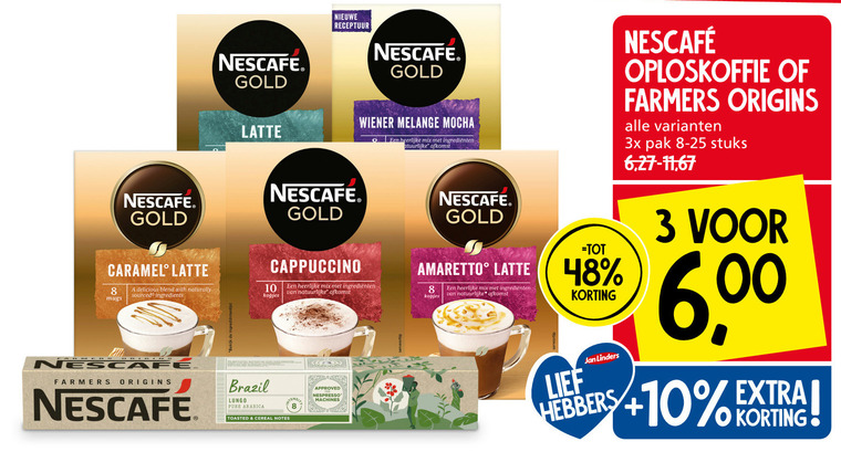 Nescafe   koffiecups, oploskoffie folder aanbieding bij  Jan Linders - details