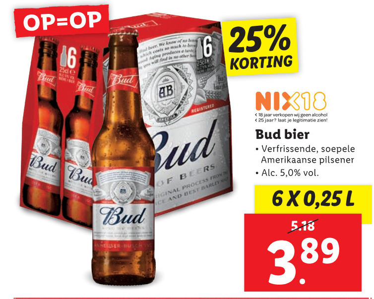 Bud flesje bier folder aanbieding bij Lidl details