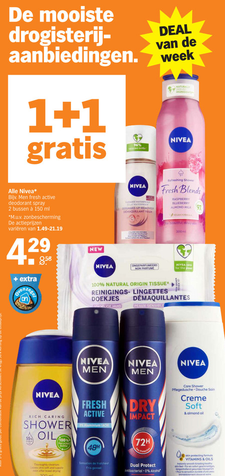 Nivea   douchegel, reinigingsdoekje folder aanbieding bij  Albert Heijn - details