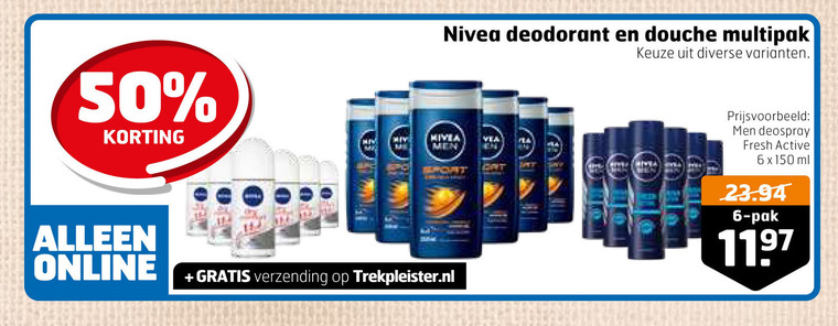 Nivea   douchegel, deodorant folder aanbieding bij  Trekpleister - details