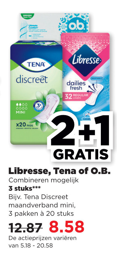 O.B.   inlegkruisjes, tampons folder aanbieding bij  Plus - details